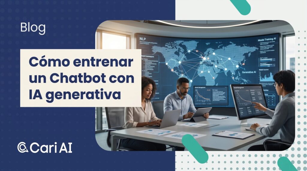 Portada del artículo Cómo entrenar un Chatbot con IA generativa con ilustración de un robot conversando.
